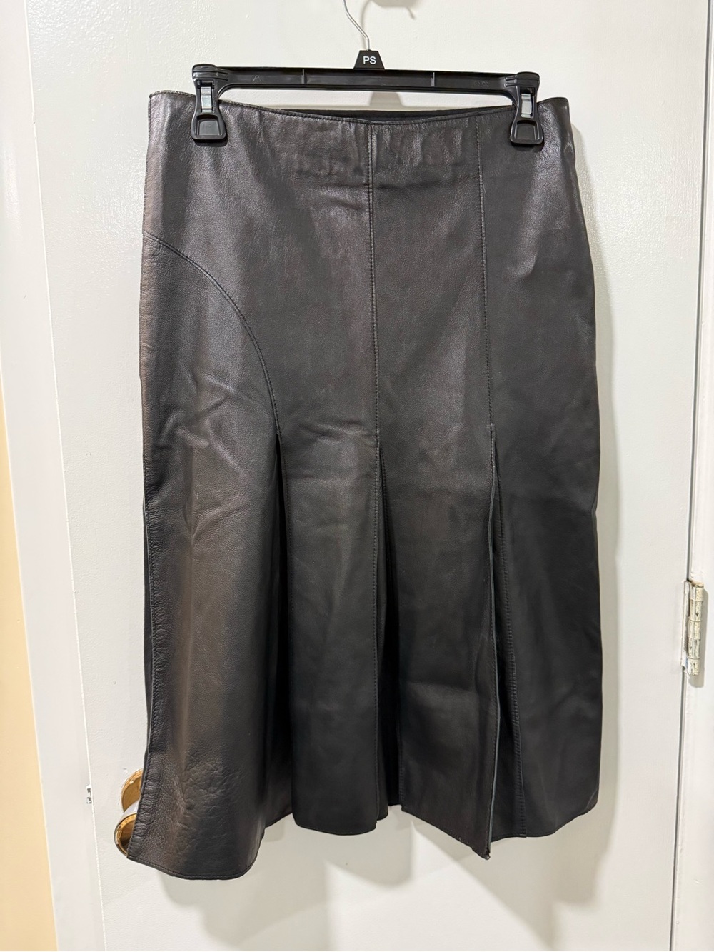 bebe Black Leather Paneled Midi Skirt